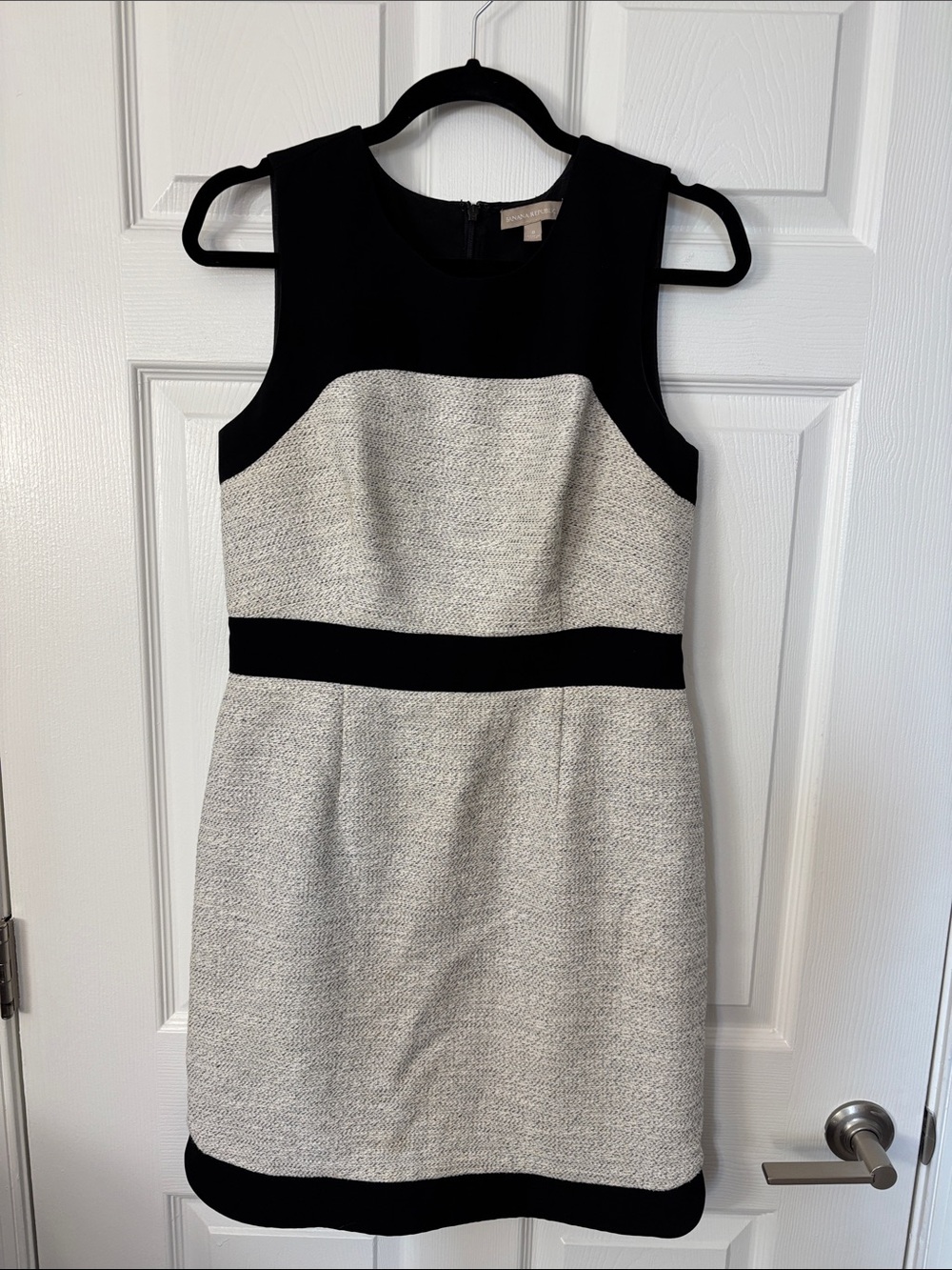 Banana Republic Black and Grey Heathered / Tweed Colorblock Sheath Dress